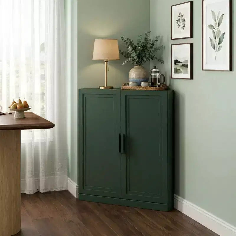 Mobile ad Angolo Dovelina con Ripiani Regolabili Credenza Buffet Vetrinetta Vino Mobile da Cucina e Sala da Pranzo con Ante in Legno - 31H x 31W, 36H x 31W