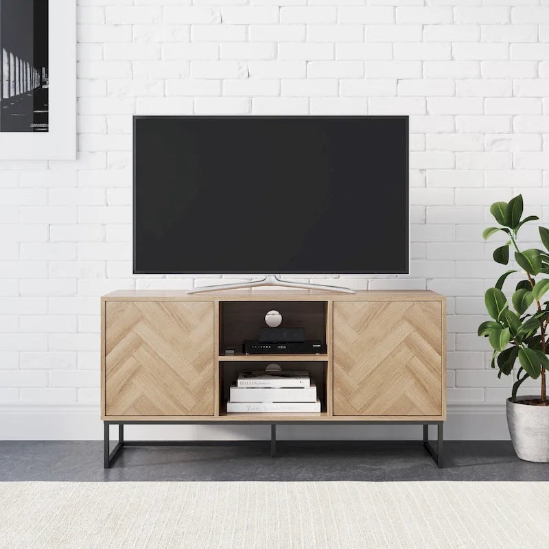 Mobile TV Nathan James Dylan con ripiano, contenitore nascosto, motivo a spina di pesce, legno e metallo - 119 cm di larghezza