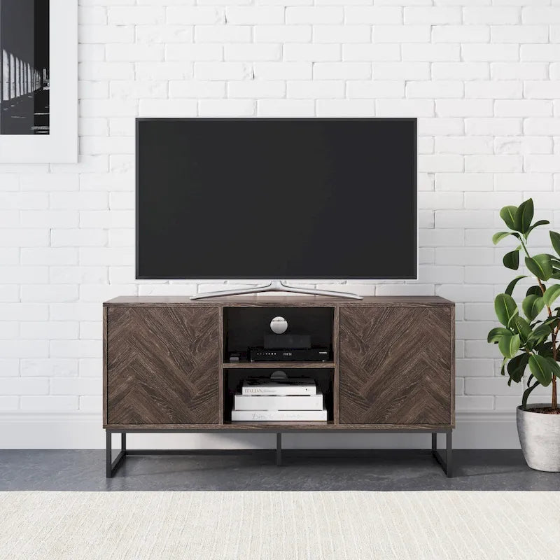 Mobile TV Nathan James Dylan con ripiano, contenitore nascosto, motivo a spina di pesce, legno e metallo - 119 cm di larghezza