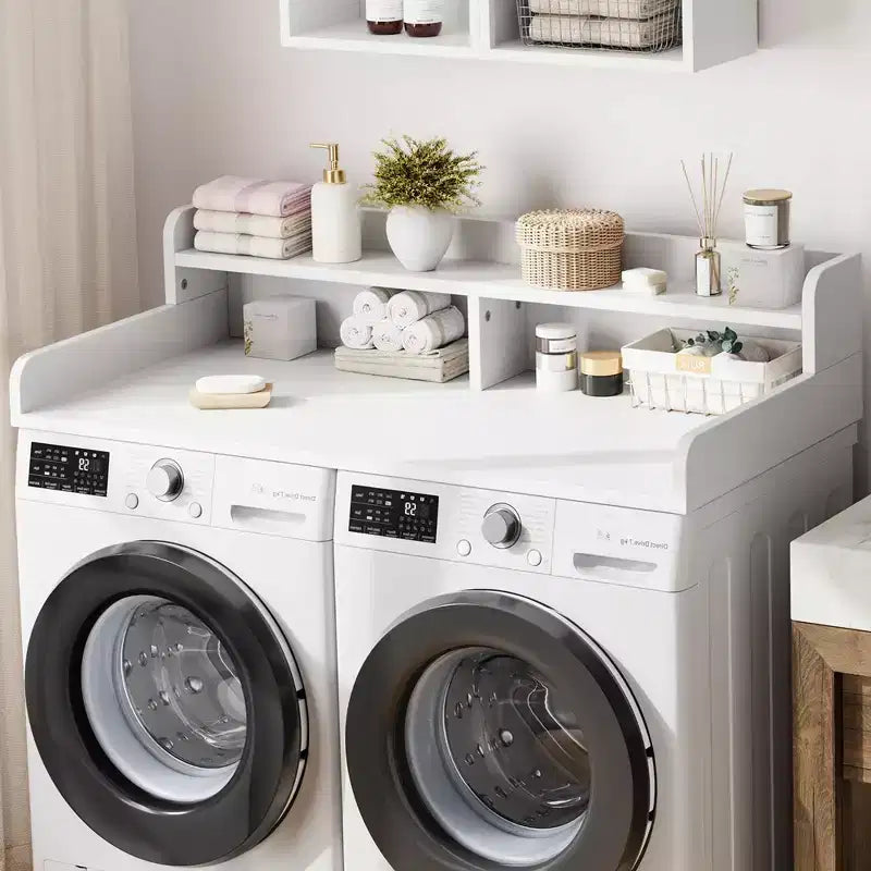 Comptoir de lave-linge et sèche-linge à 2 niveaux avec étagère ou tiroirs, couvercle de comptoir de buanderie avec coussin antidérapant, 54x27,5 - Dessus de lave-linge pour plier les vêtements