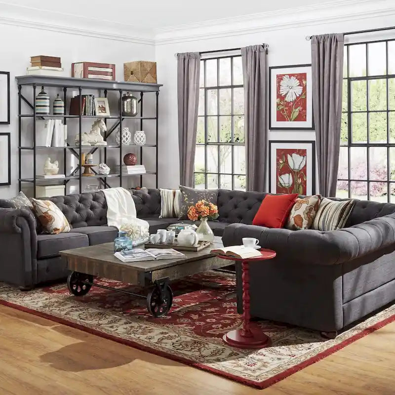 Divano componibile a U Chesterfield con braccioli a voluta e trapuntatura Knightsbridge di iNSPIRE Q Artisan