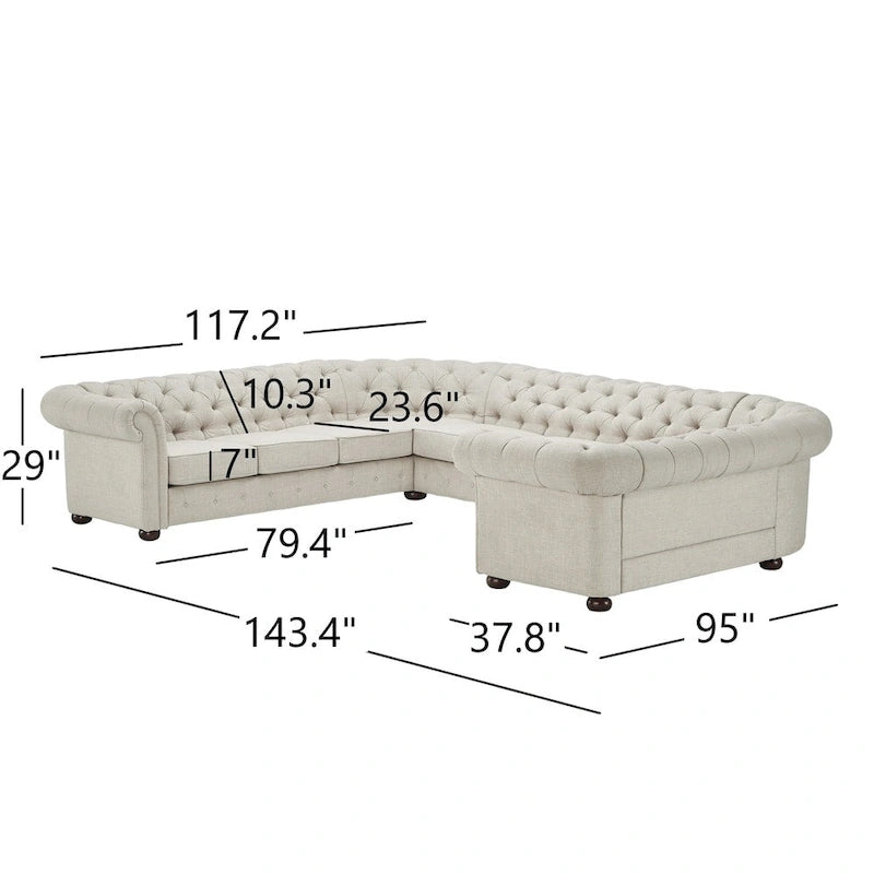 Divano componibile a U Chesterfield con braccioli a voluta e trapuntatura Knightsbridge di iNSPIRE Q Artisan