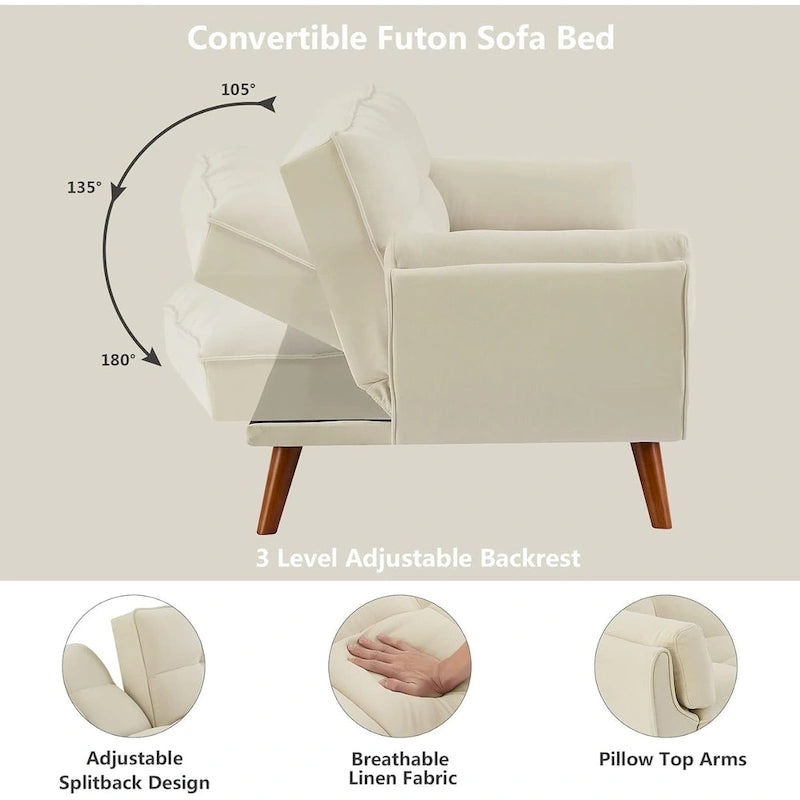 Divano letto futon da 191,5 cm (75,39 pollici), divano letto imbottito convertibile con schienale trapuntato sdoppiato reclinabile