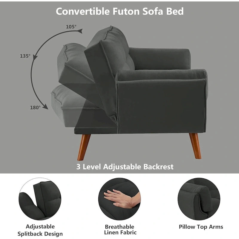 Divano letto futon da 191,5 cm (75,39 pollici), divano letto imbottito convertibile con schienale trapuntato sdoppiato reclinabile