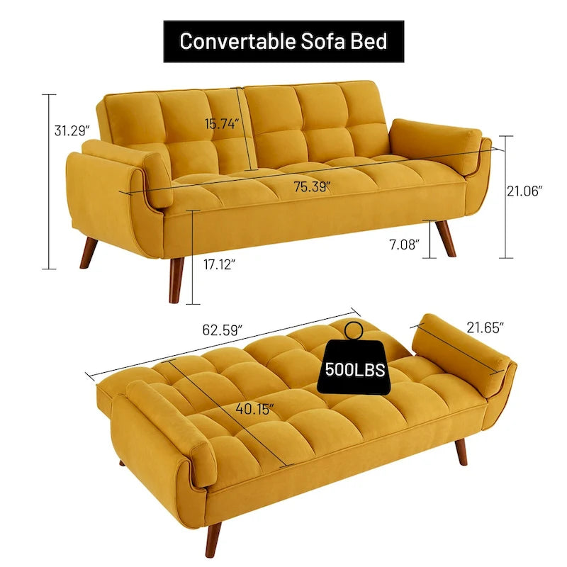Divano letto futon da 191,5 cm (75,39 pollici), divano letto imbottito convertibile con schienale trapuntato sdoppiato reclinabile
