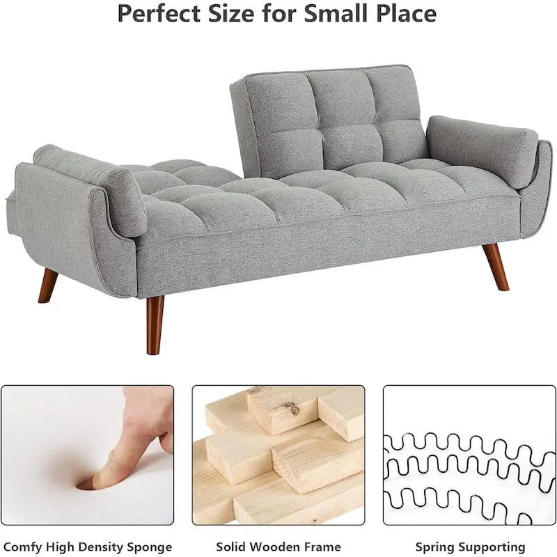 Divano letto futon da 191,5 cm (75,39 pollici), divano letto imbottito convertibile con schienale trapuntato sdoppiato reclinabile