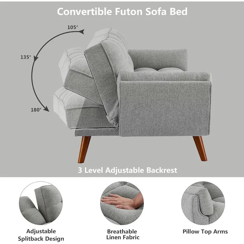 Divano letto futon da 191,5 cm (75,39 pollici), divano letto imbottito convertibile con schienale trapuntato sdoppiato reclinabile