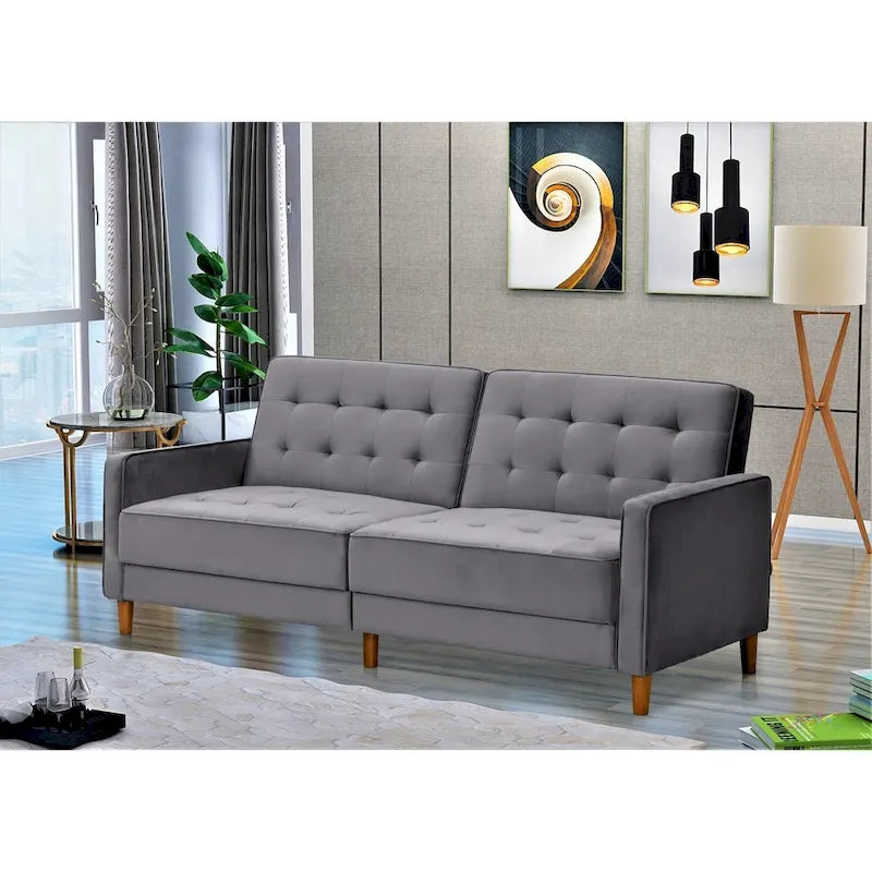Divano letto trasformabile Jonathan in velluto trapuntato