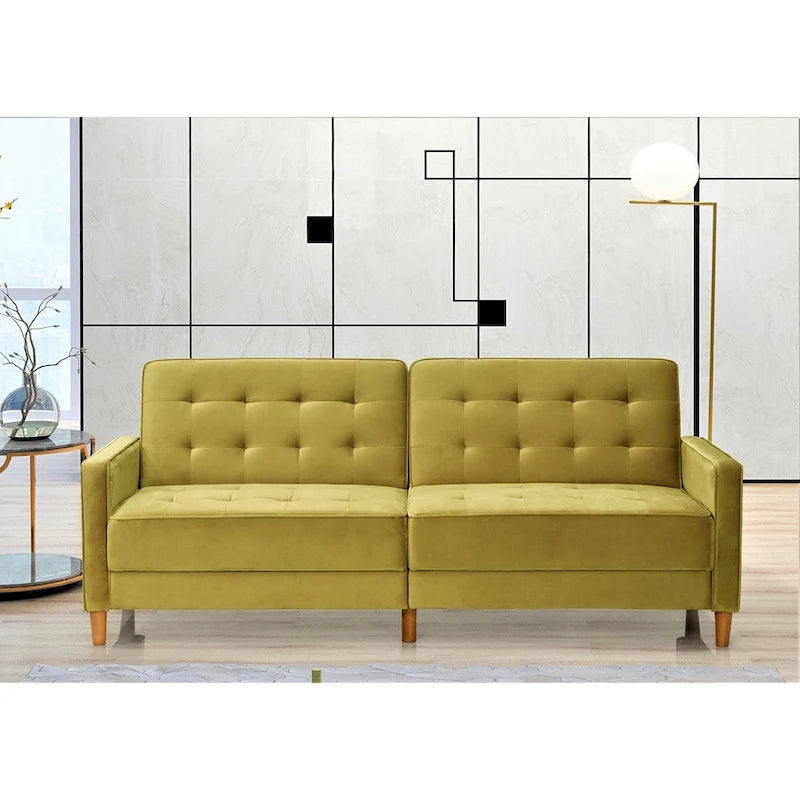 Divano letto trasformabile Jonathan in velluto trapuntato
