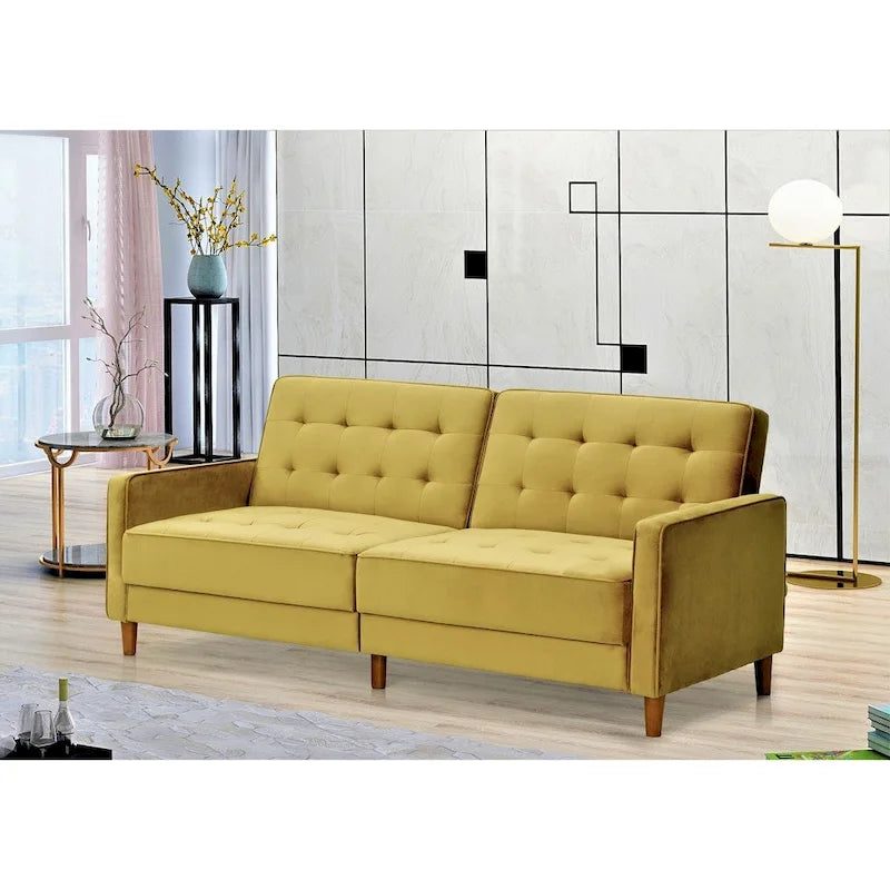 Divano letto trasformabile Jonathan in velluto trapuntato