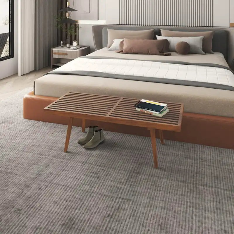Panca da Ingresso Rettangolare da 48 pollici in Legno Naturale Design a Doghe Moderno per Soggiorno Casa e Ufficio