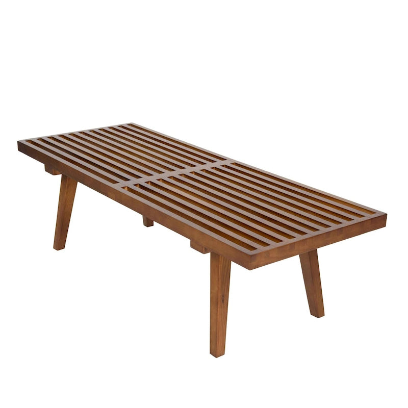 Panca da Ingresso Rettangolare da 48 pollici in Legno Naturale Design a Doghe Moderno per Soggiorno Casa e Ufficio