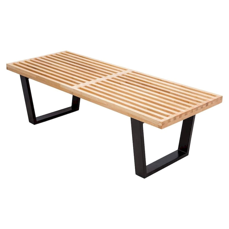 Panca da Ingresso Rettangolare da 48 pollici in Legno Naturale Design a Doghe Moderno per Soggiorno Casa e Ufficio