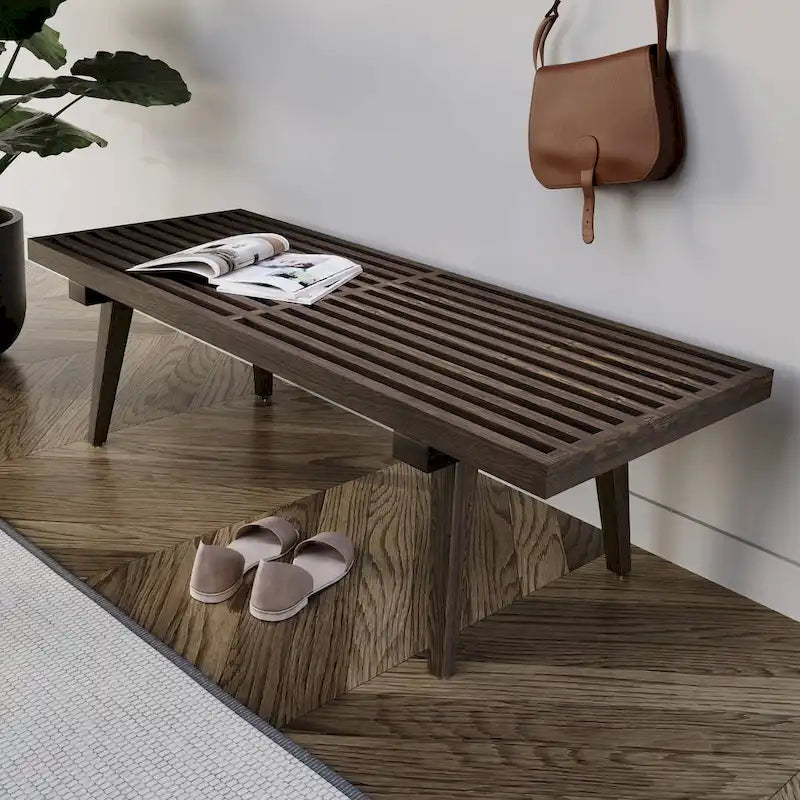 Panca da Ingresso Rettangolare da 48 pollici in Legno Naturale Design a Doghe Moderno per Soggiorno Casa e Ufficio