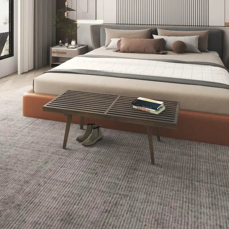 Panca da Ingresso Rettangolare da 48 pollici in Legno Naturale Design a Doghe Moderno per Soggiorno Casa e Ufficio