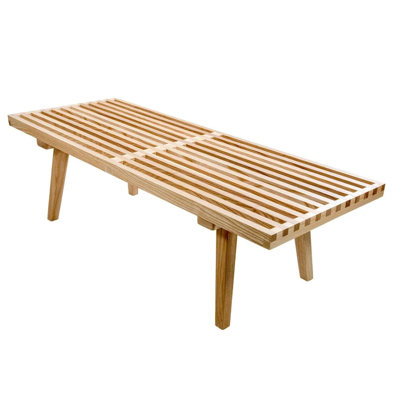 Panca da Ingresso Rettangolare da 48 pollici in Legno Naturale Design a Doghe Moderno per Soggiorno Casa e Ufficio