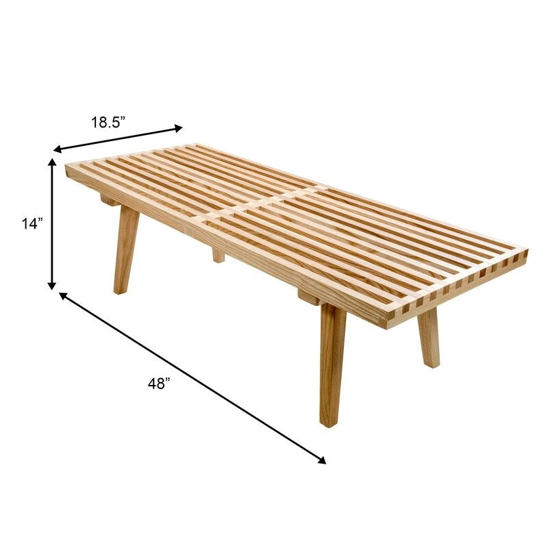 Panca da Ingresso Rettangolare da 48 pollici in Legno Naturale Design a Doghe Moderno per Soggiorno Casa e Ufficio
