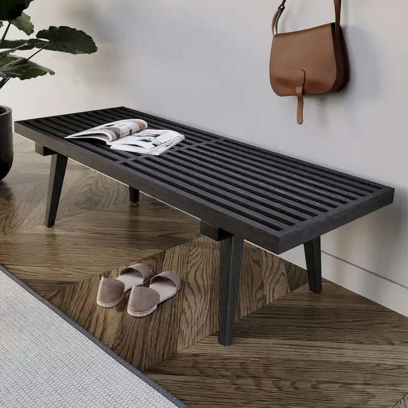Panca da Ingresso Rettangolare da 48 pollici in Legno Naturale Design a Doghe Moderno per Soggiorno Casa e Ufficio