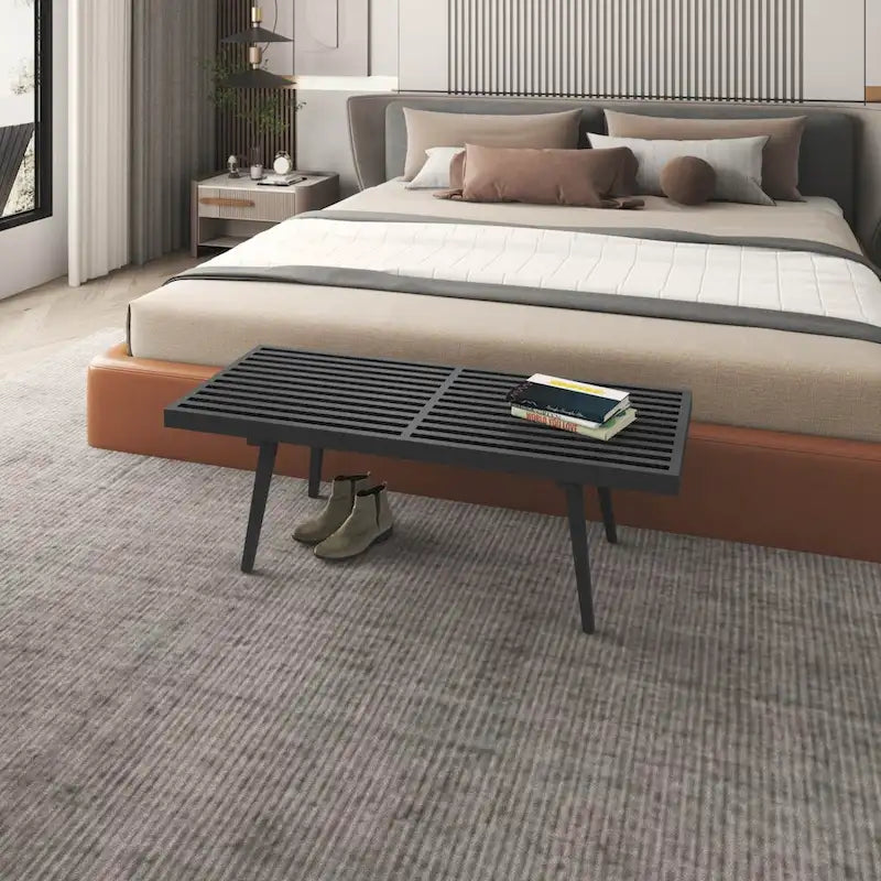 Panca da Ingresso Rettangolare da 48 pollici in Legno Naturale Design a Doghe Moderno per Soggiorno Casa e Ufficio
