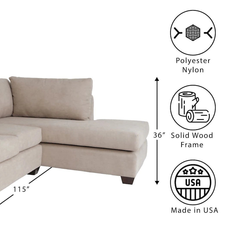 Coast to Coast Sofas Divano Sezionale a L Contemporaneo Poliestere Nylon Massello di Legno Tappezzato
