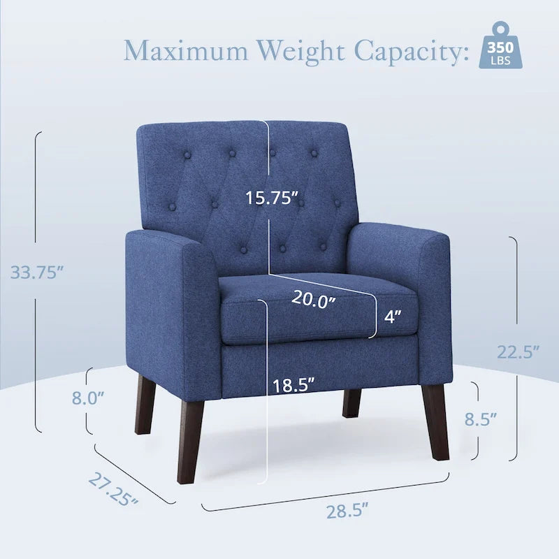 LUE BONA Linen and Walnut Legs Mid Century Modern Button Tufted Accent Chair (Set of 2) - 33.86 H X 27.95 W X 29.53 D