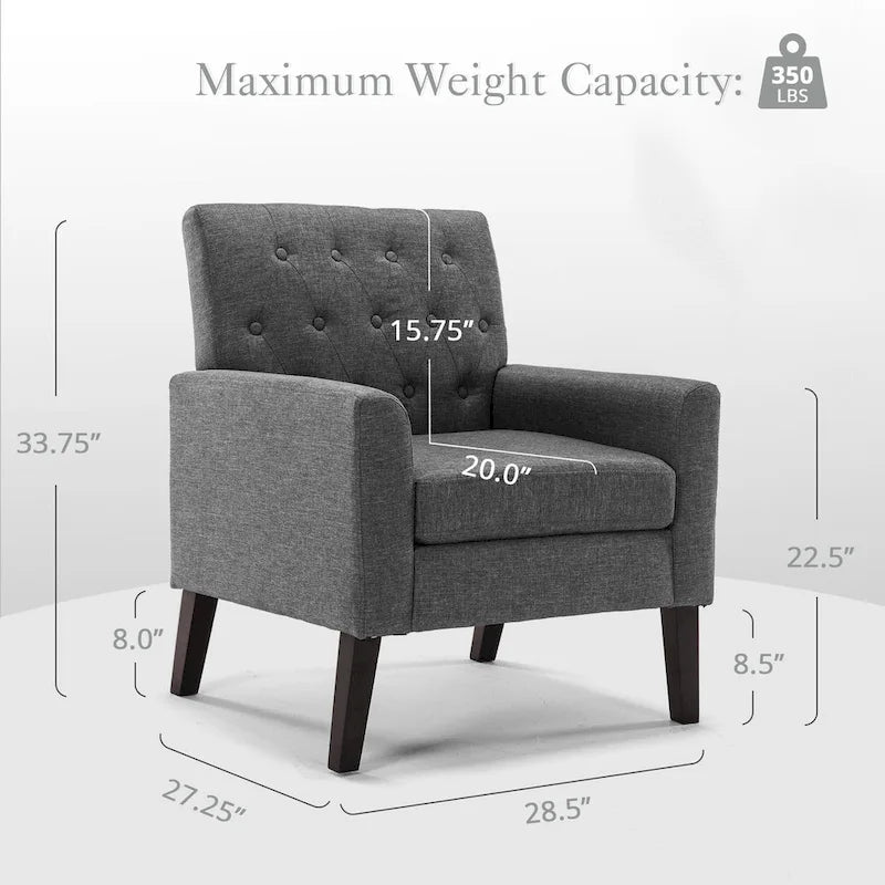 LUE BONA Linen and Walnut Legs Mid Century Modern Button Tufted Accent Chair (Set of 2) - 33.86 H X 27.95 W X 29.53 D
