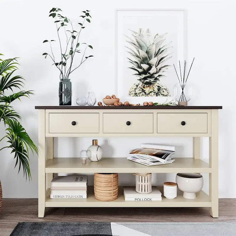 Merax Retro Design Console Table with3 Top Drawers
