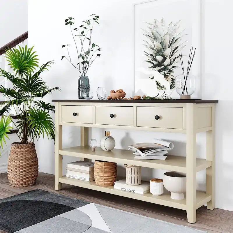Merax Retro Design Console Table with3 Top Drawers