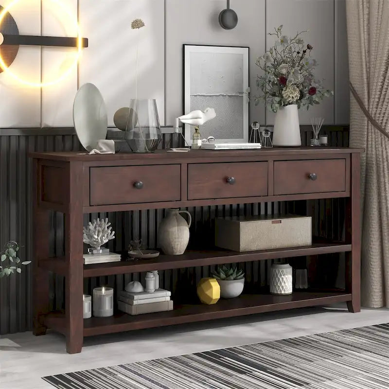 Merax Retro Design Console Table with3 Top Drawers