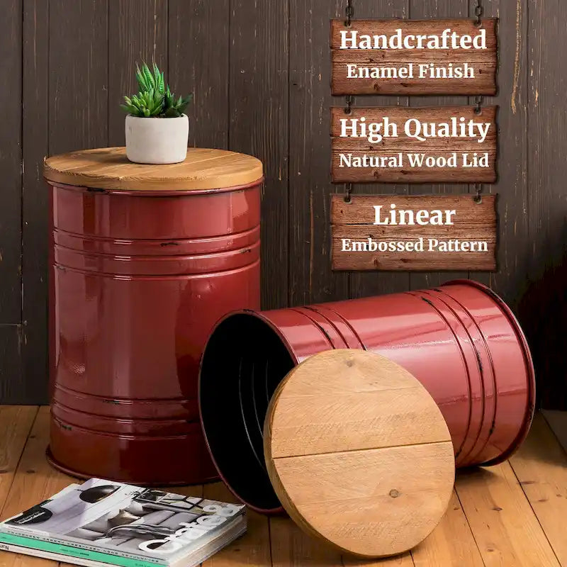Glitzhome Set of 2 19 H Farmhouse End Table Storage Ottoman