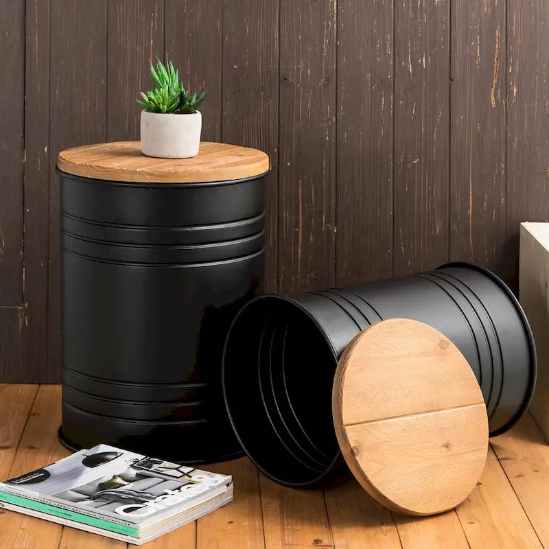 Glitzhome Set of 2 19 H Farmhouse End Table Storage Ottoman