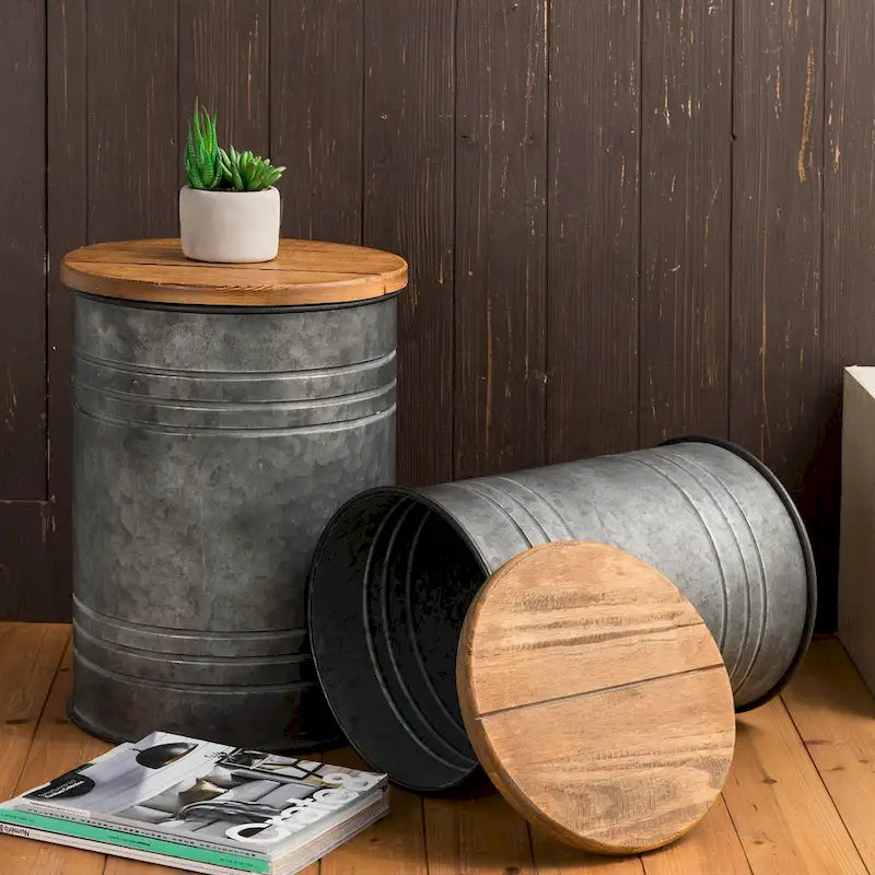 Glitzhome Set of 2 19 H Farmhouse End Table Storage Ottoman