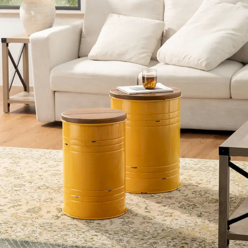 Glitzhome Set of 2 19 H Farmhouse End Table Storage Ottoman