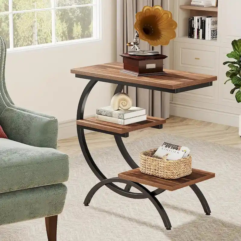 Industrial 3-Tier Small Side Table for Couch