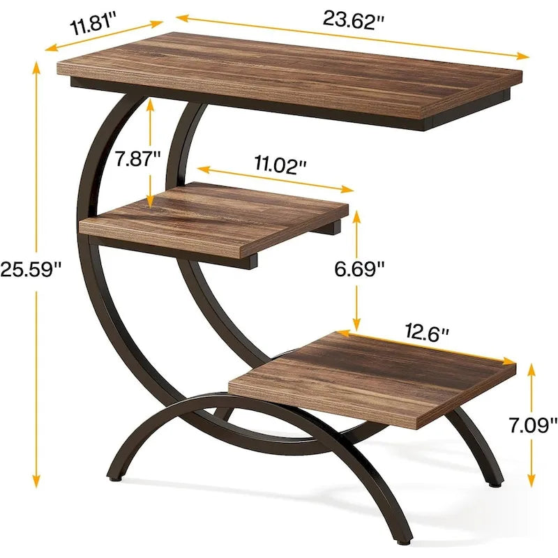 Industrial 3-Tier Small Side Table for Couch
