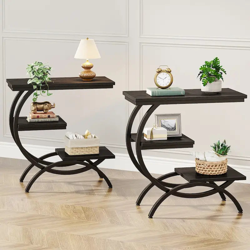 Industrial 3-Tier Small Side Table for Couch