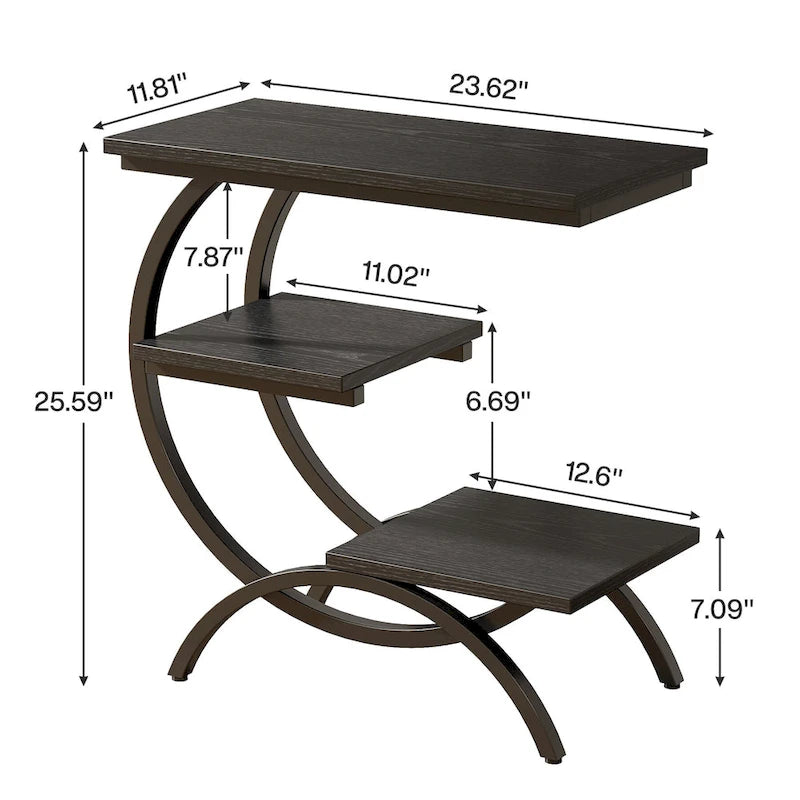 Industrial 3-Tier Small Side Table for Couch