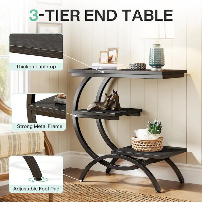 Industrial 3-Tier Small Side Table for Couch