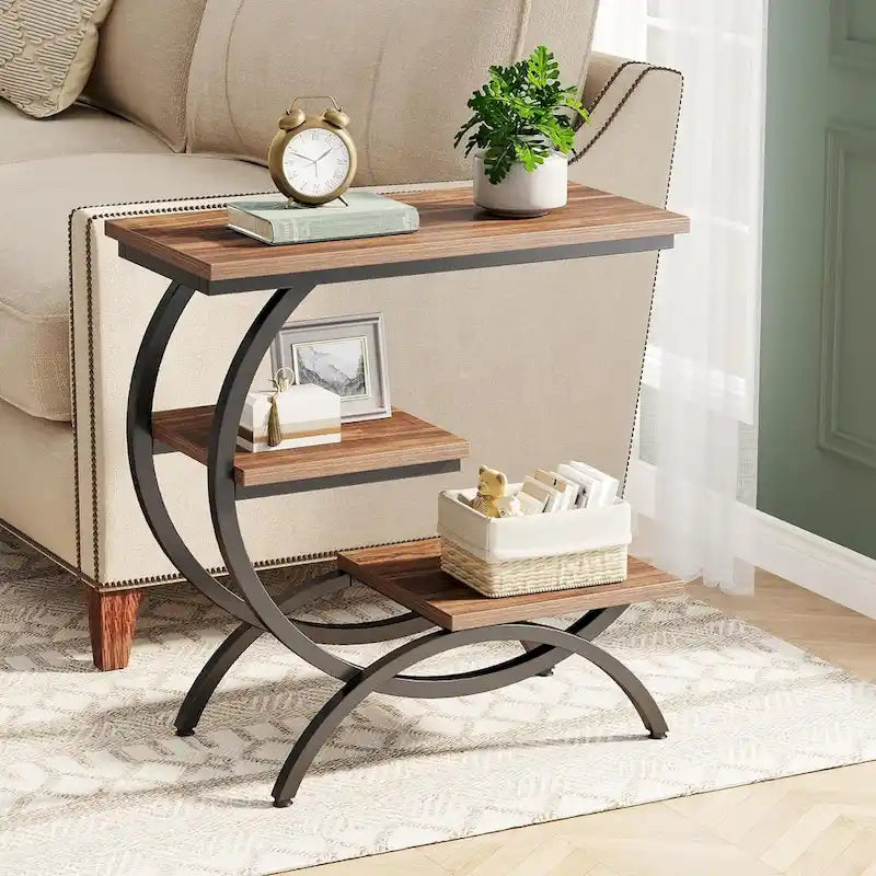 Industrial 3-Tier Small Side Table for Couch