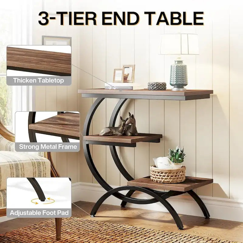 Industrial 3-Tier Small Side Table for Couch
