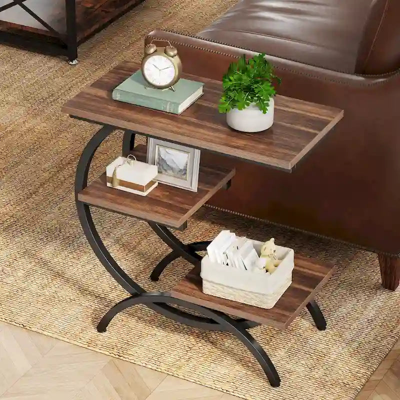 Industrial 3-Tier Small Side Table for Couch
