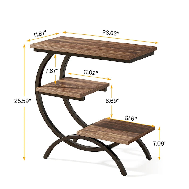 Industrial 3-Tier Small Side Table for Couch