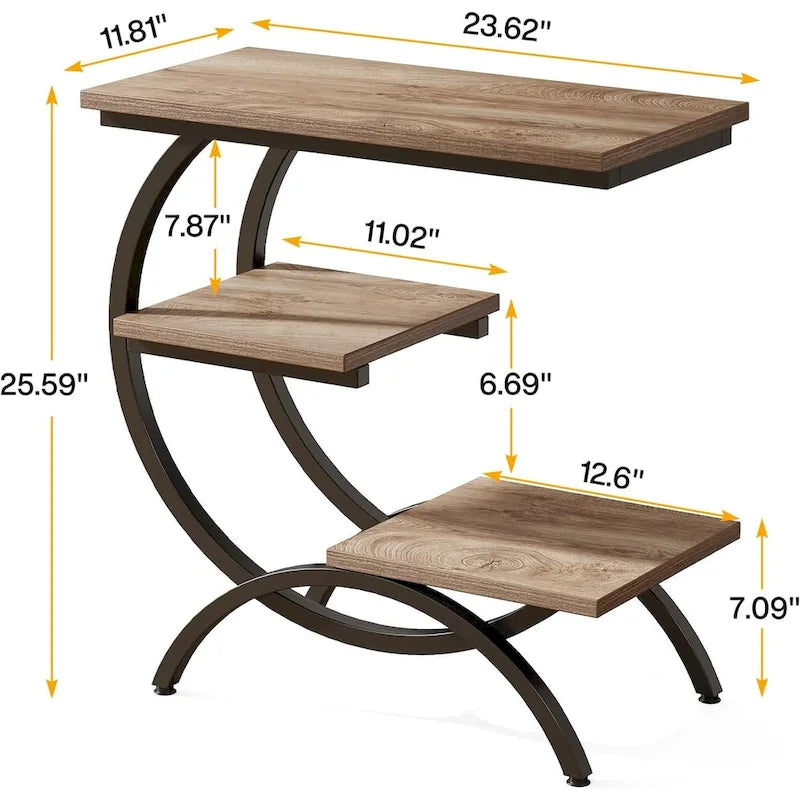 Industrial 3-Tier Small Side Table for Couch