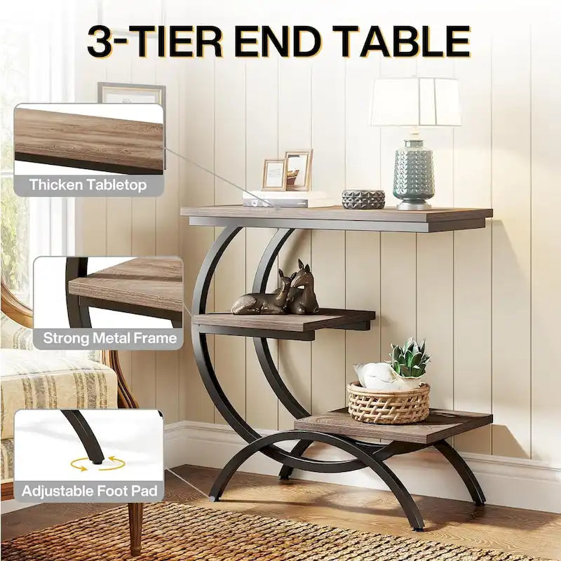 Industrial 3-Tier Small Side Table for Couch
