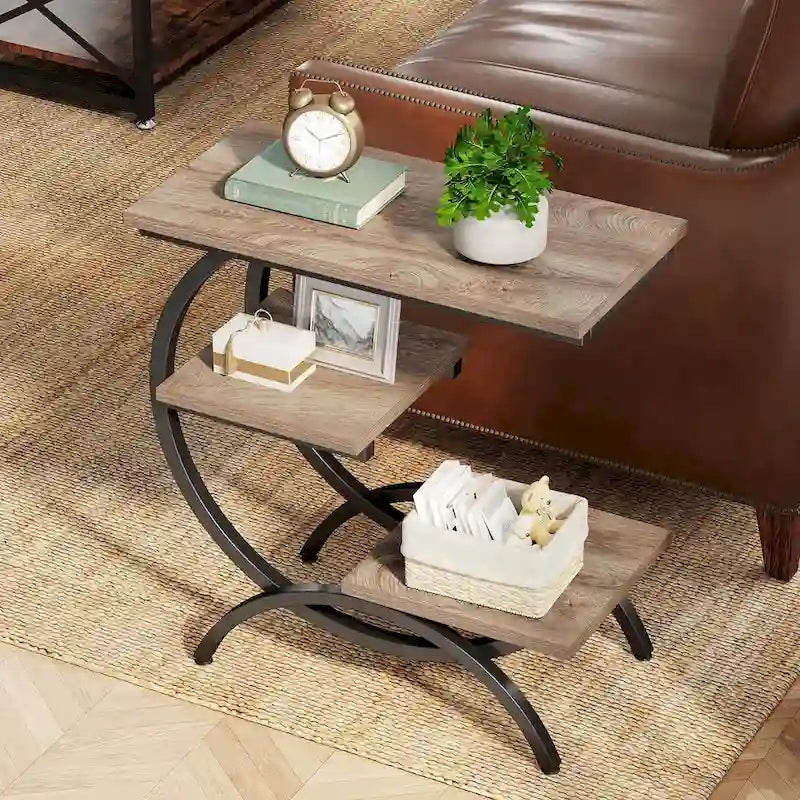 Industrial 3-Tier Small Side Table for Couch
