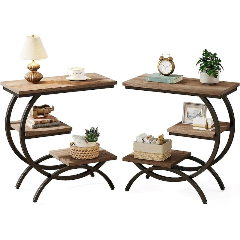Industrial 3-Tier Small Side Table for Couch
