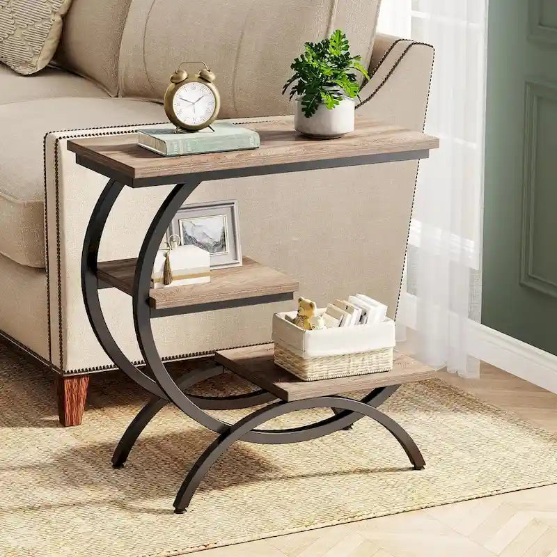 Industrial 3-Tier Small Side Table for Couch