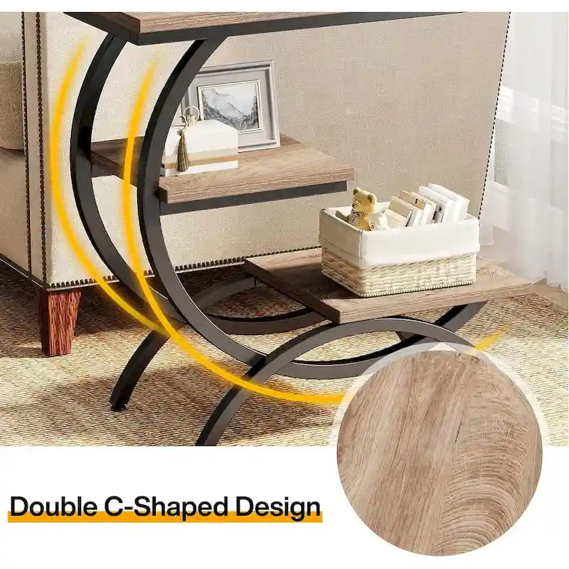 Industrial 3-Tier Small Side Table for Couch