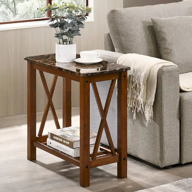 Joya Farmhouse 12-inch Faux Marble 1-Shelf Side Table by Furniture of America