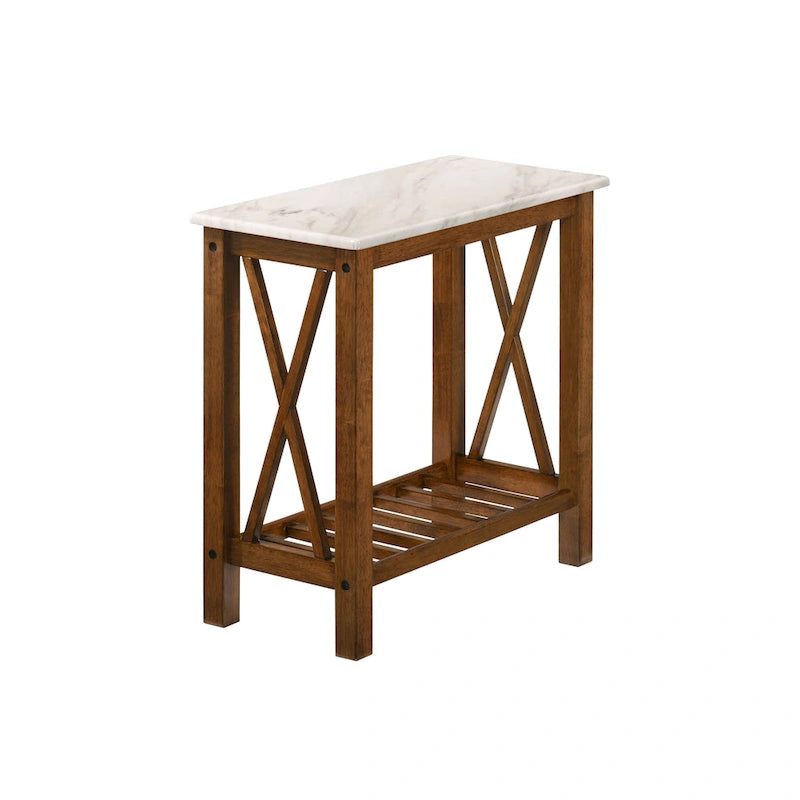 Joya Farmhouse 12-inch Faux Marble 1-Shelf Side Table by Furniture of America